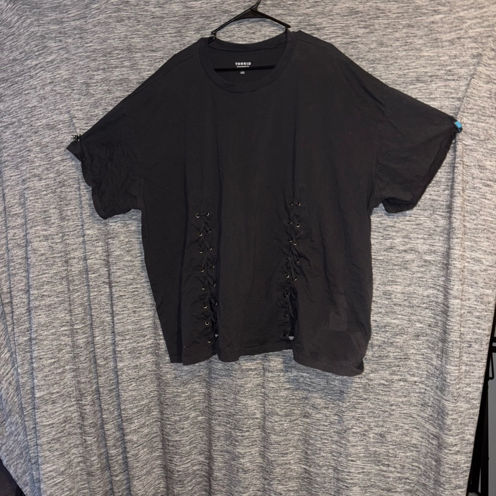 Torrid Dark Gray Oversized Lace Up Tee